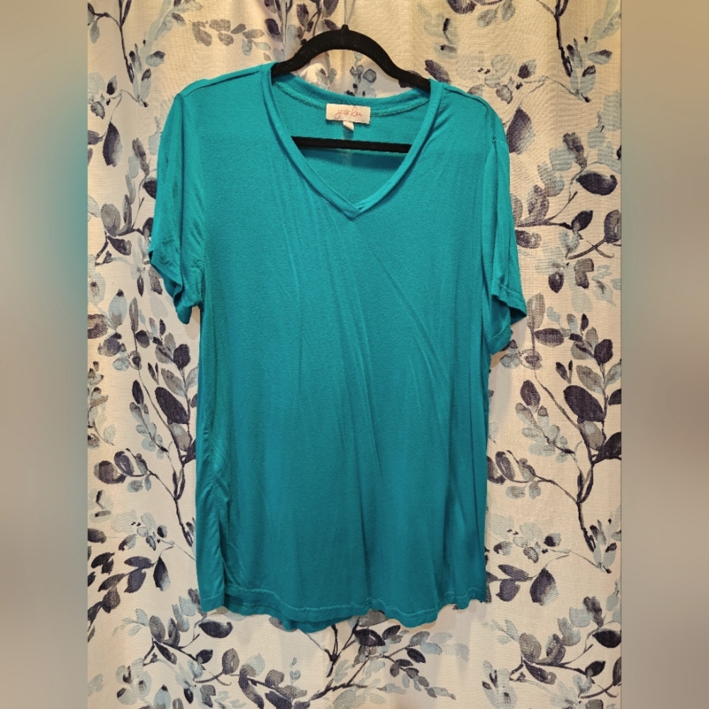 Jess Lea XL Teal V-Neck Women's Basic  Top